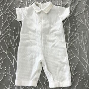 Fawn Togs Vintage White Textured‎ Knit Short Sleeve Romper Lace Trim Size S